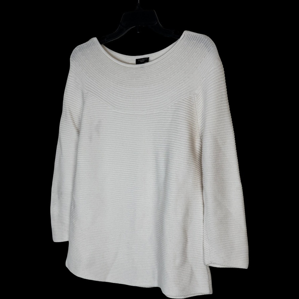 Talbots Petites XL Cream Ribbed Knit Boat Neck 3/4 Sleeve Cotton Rayon Sweater‎